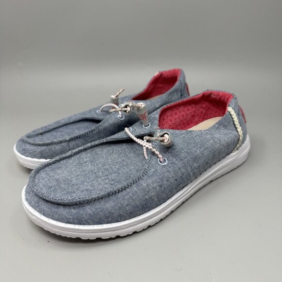 Hey Dude Wendy Chambray Braid Indigo Sneakers Slip On Shoes Women's Size 7 - Picture 3 of 9